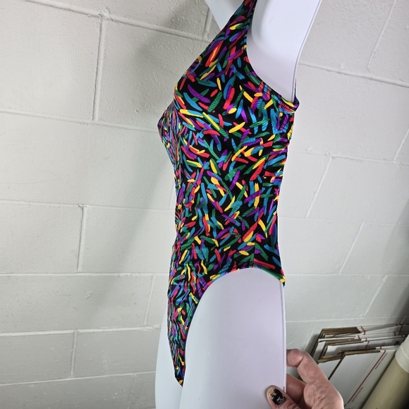 Vtg 80s Body Wrappers Confetti One Piece Bodysuit Leotard Usa - Picture 7 of 10